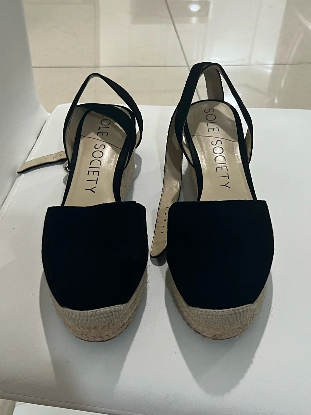 Sole Society CHANNING ESPADRILLE WEDGE SANDAL in black with Ankle Strap size 9